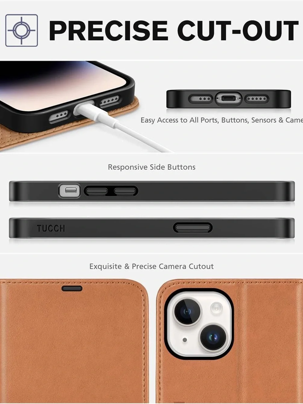 Tucch Light Brown Faux Leather Wallet iPhone 14 Case